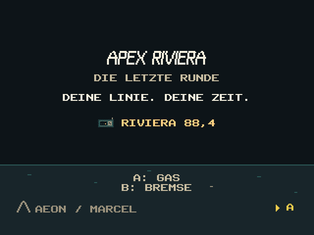 Gameplay: Titelkarte mit Wortmarke, Leitzeile und Radio Riviera 88,4.